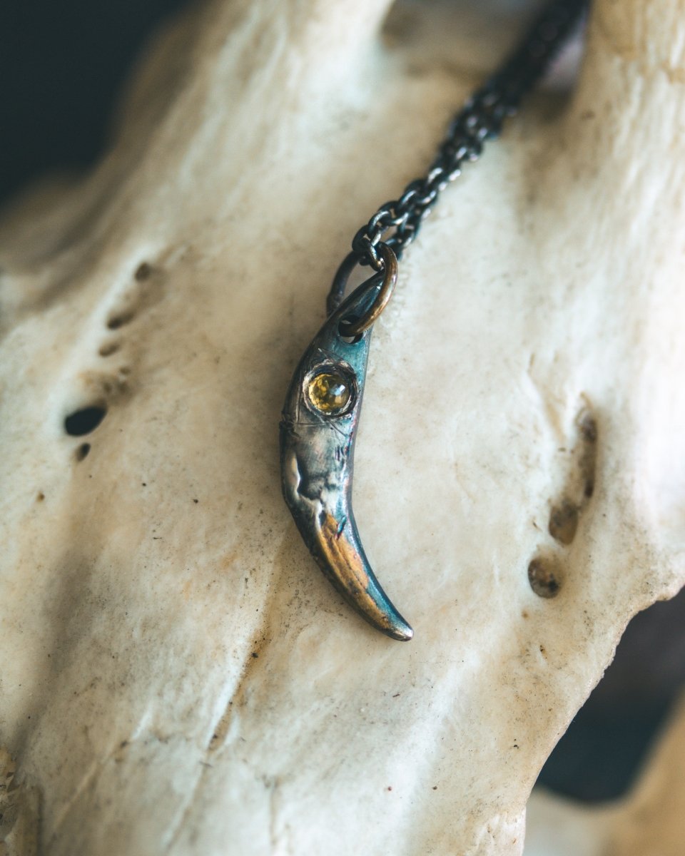 Fox Fang Pendant with Rose - Cut Sphene: A Symbol of Cunning, Clarity, and Transformation - Machinations