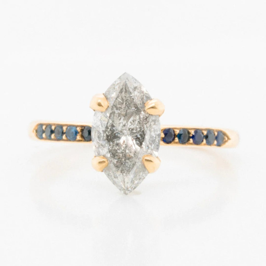 FREYA ENGAGEMENT RING 1.59 CARAT MARQUISE SALT AND PEPPER DIAMOND ENGAGEMENT RING, SETTING, 18K yELLOW GOLD - Machinations