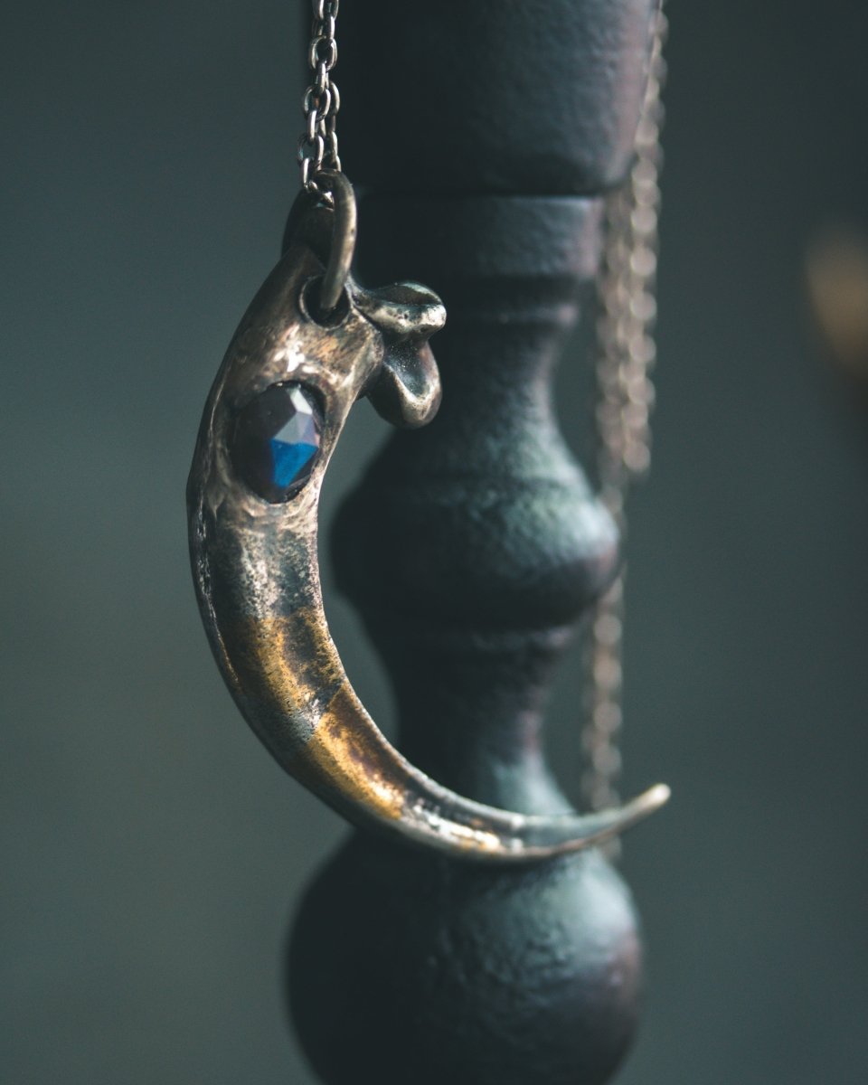 Golden Eagle Talon Pendant | Sterling Silver | 23.5K Gold | Black Labradorite (Spectrolite) - Machinations