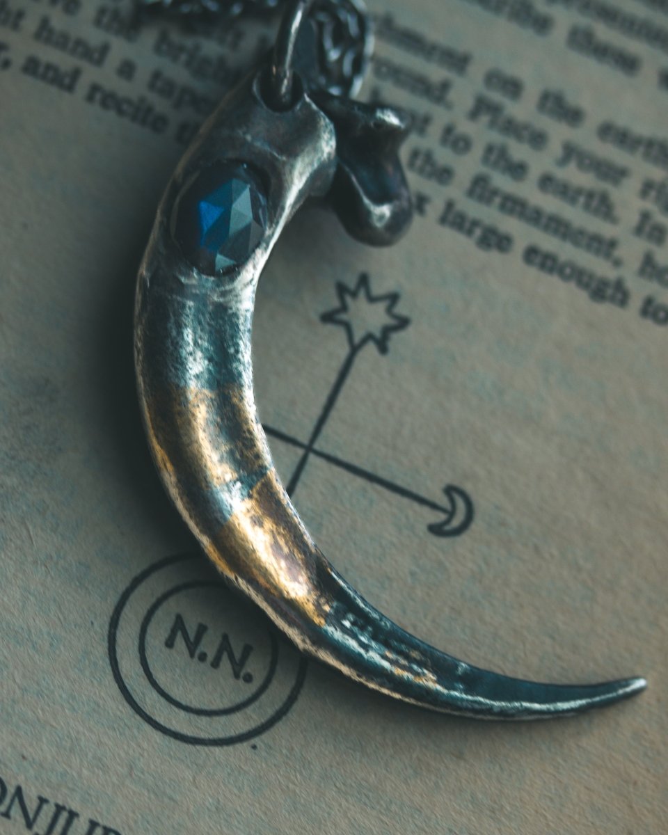 Golden Eagle Talon Pendant | Sterling Silver | 23.5K Gold | Black Labradorite (Spectrolite) - Machinations