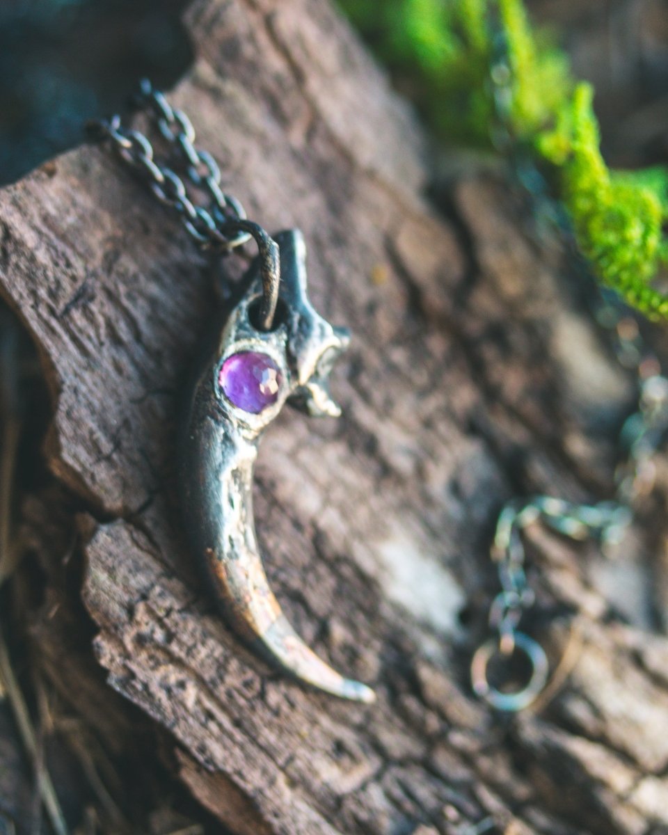 Great Horned Owl Talon Pendant with Amethyst: A Symbol of Wisdom and Power - Machinations