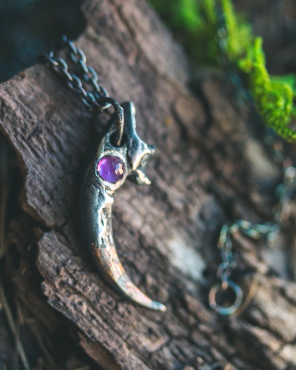 Great Horned Owl Talon Pendant with Amethyst: A Symbol of Wisdom and Power - Machinations