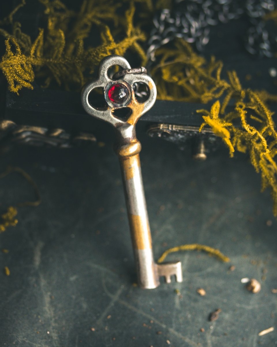 Hekate’s Crossroads Key with Almandine Garnet: A Symbol of Transformation, Passion, and the Power of Choice - Machinations