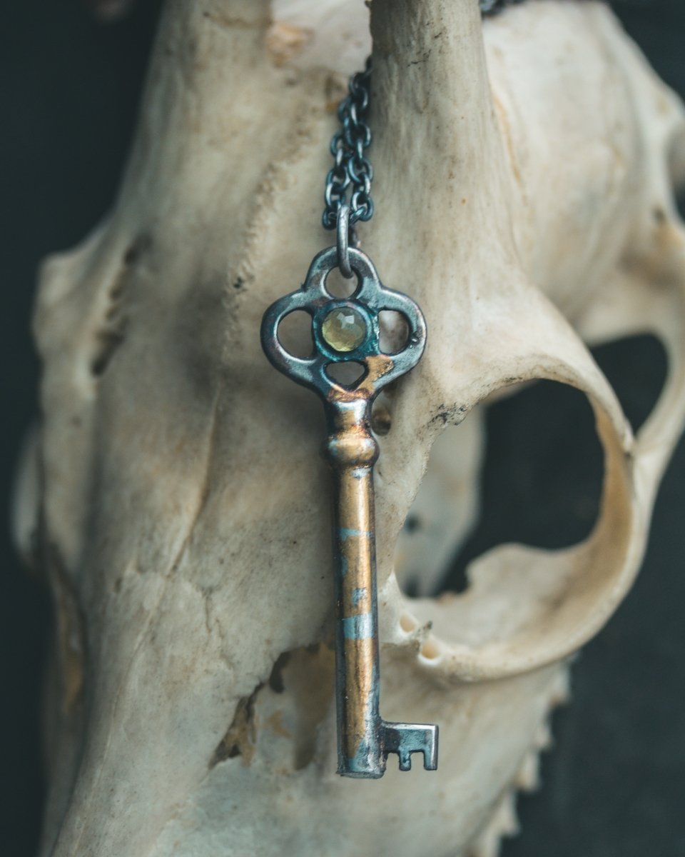 Hekate’s Crossroads Key with Peridot – Ready to Ship Talisman of Guidance, Transformation, and Inner Growth - Machinations