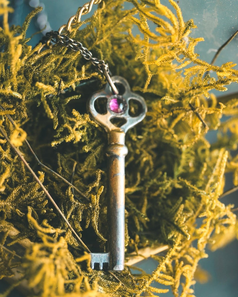Hekate’s Crossroads Key with Rhodolite Garnet: A Talisman of Transformation, Passion, and the Power of Choice - Machinations