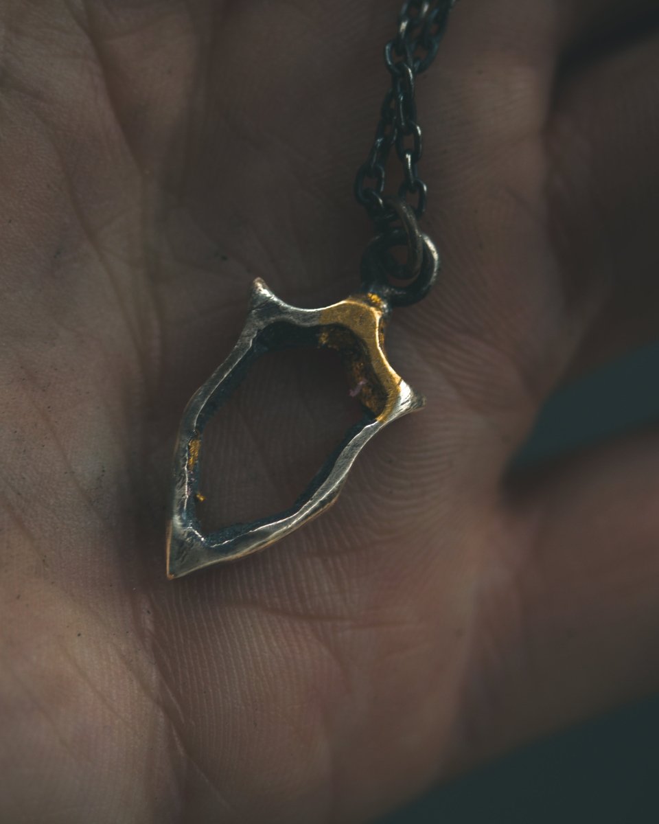 Knights Collection - Hollow Shield Charm | Sterling Silver & 23.5K Gold | Medieval Pilgrimage Token - Machinations