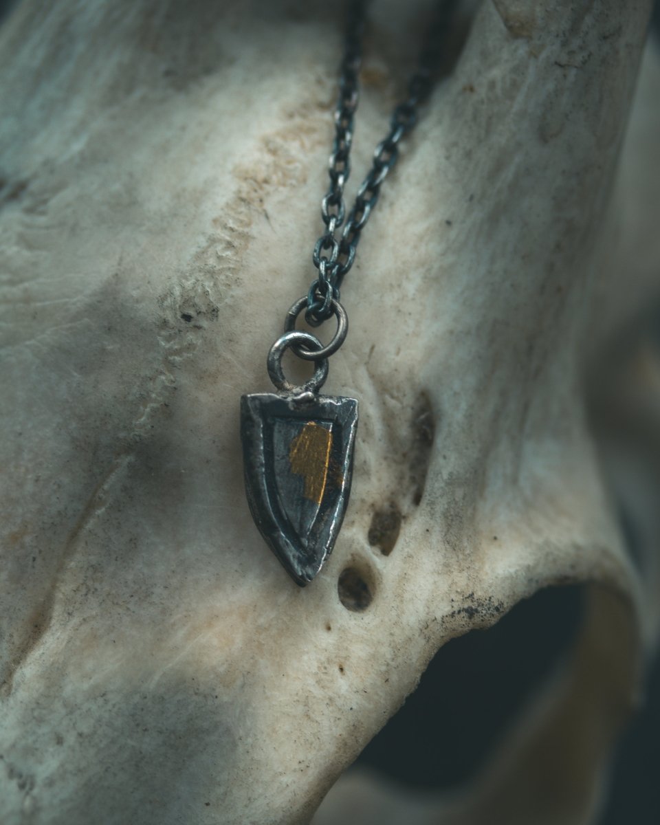 Knights Collection - Mini Heraldic Shield Charm | Sterling Silver & 23.5K Gold | Delicate Medieval Token - Machinations
