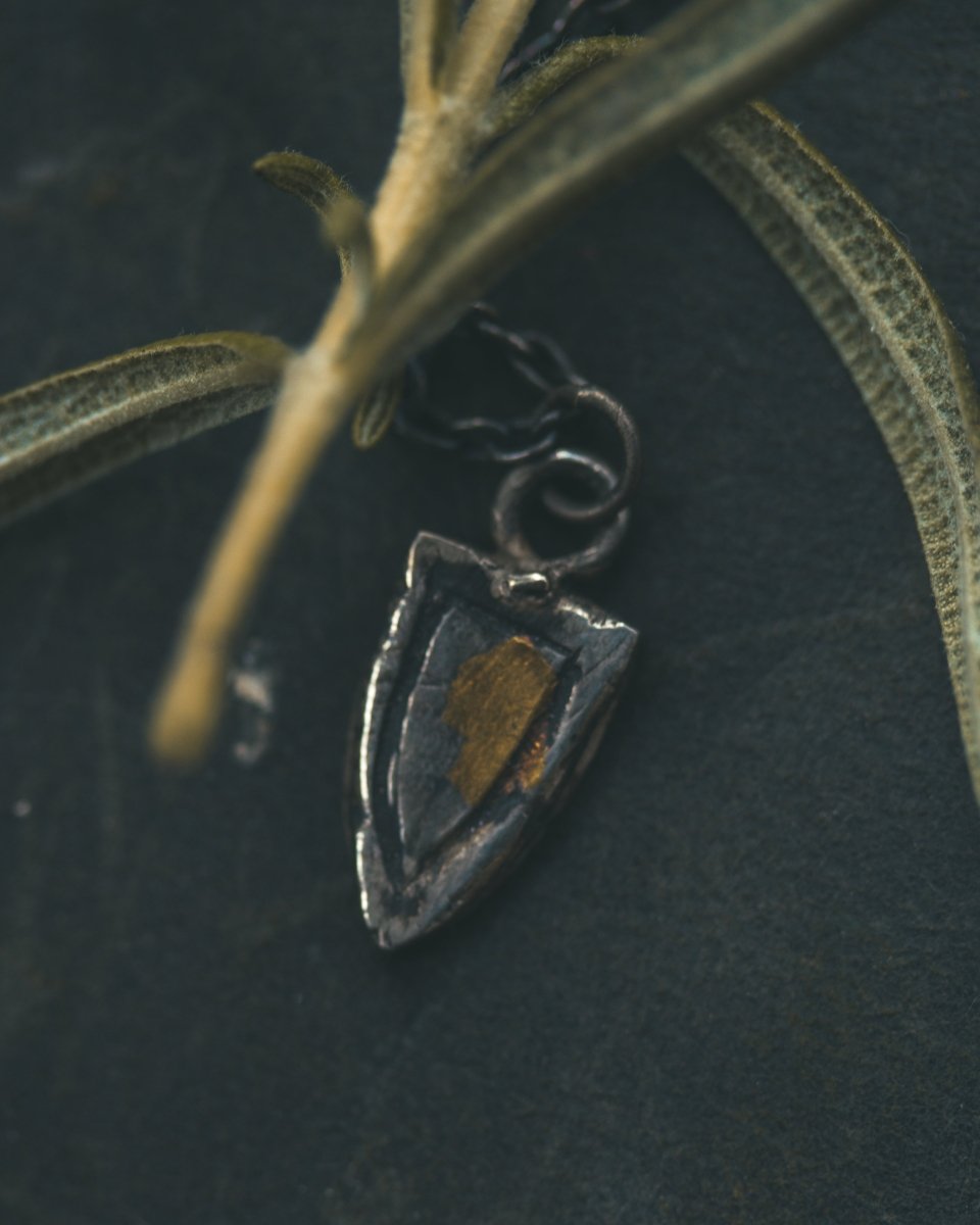 Knights Collection - Mini Heraldic Shield Charm | Sterling Silver & 23.5K Gold | Delicate Medieval Token - Machinations