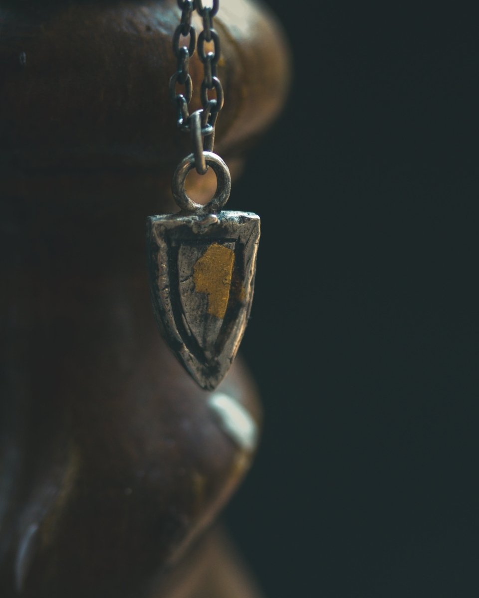 Knights Collection - Mini Heraldic Shield Charm | Sterling Silver & 23.5K Gold | Delicate Medieval Token - Machinations