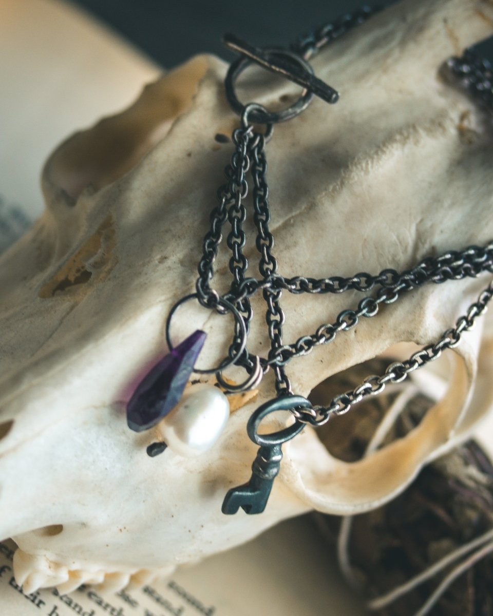 Limited Edition Amethyst Bead Key Charm Bracelet: A Talisman of Wisdom, Protection, and Purity - Machinations