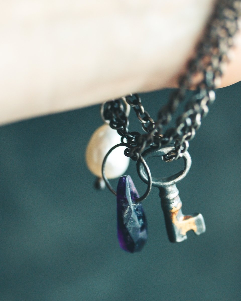 Limited Edition Amethyst Bead Key Charm Bracelet: A Talisman of Wisdom, Protection, and Purity - Machinations