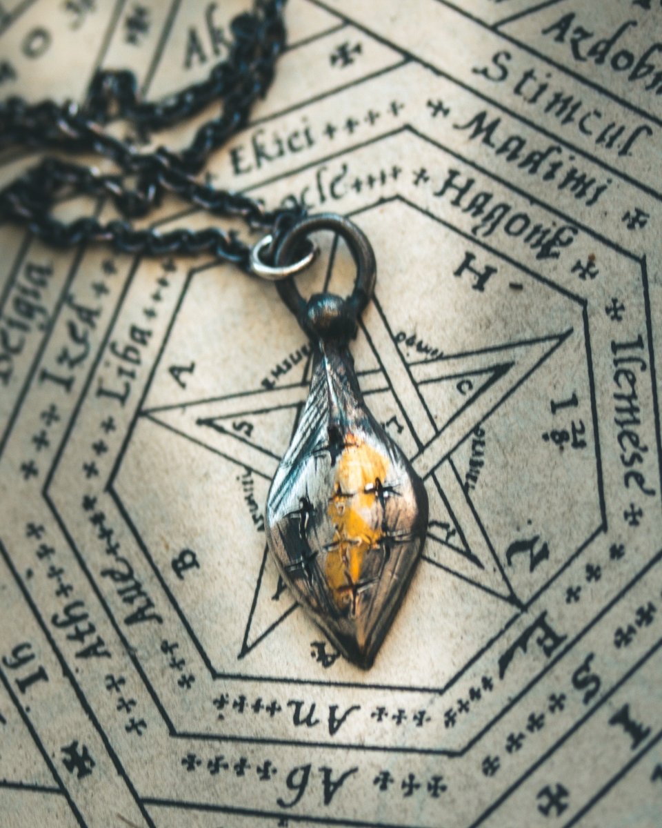 Limited Edition Pilgrim’s Cross Amulet: Handcrafted in Sterling Silver with 23.5K Gold Accents - Machinations