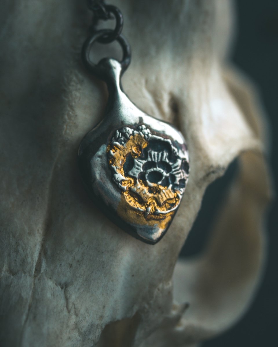 Limited Edition Rose of Death Tarot Amulet: Handcrafted in Sterling Silver with 23.5K Gold Accents - Machinations