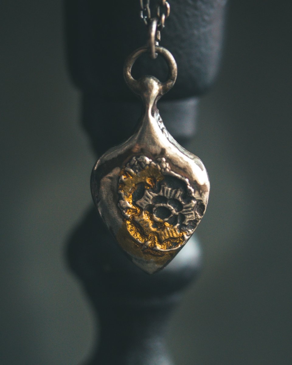Limited Edition Rose of Death Tarot Amulet: Handcrafted in Sterling Silver with 23.5K Gold Accents - Machinations