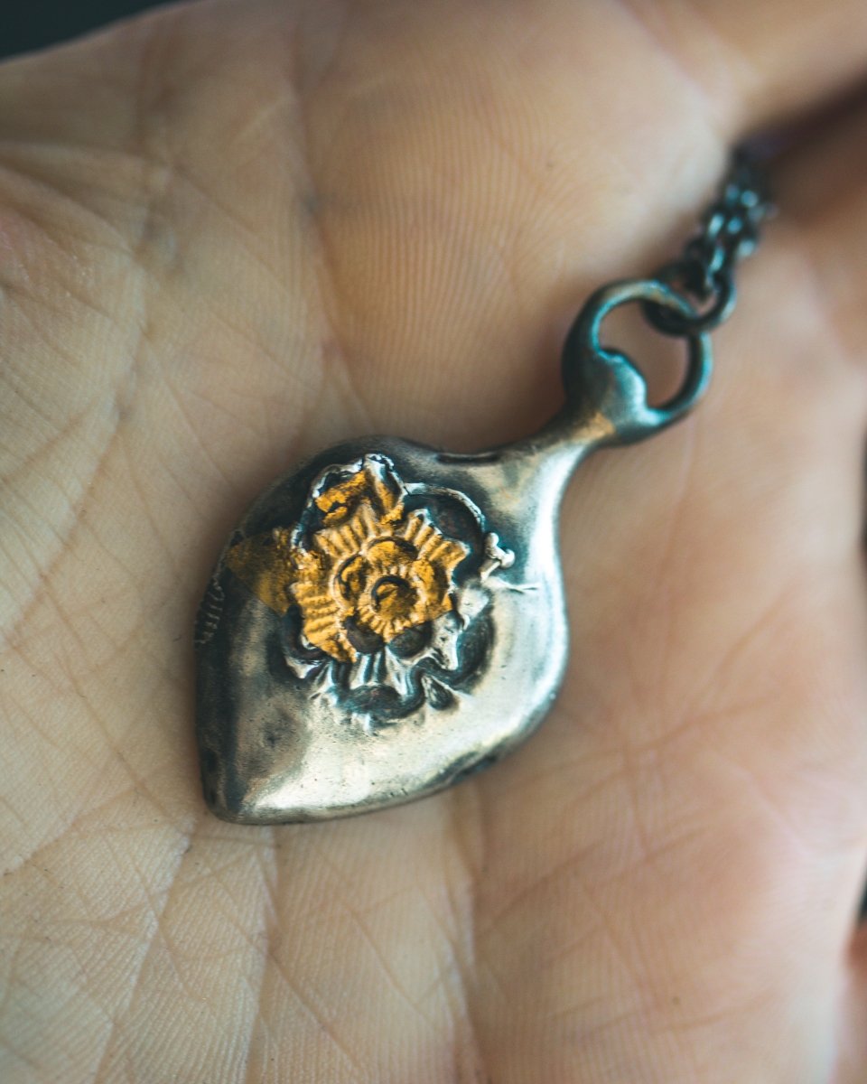 Limited Edition Rose of Death Tarot Amulet: Handcrafted in Sterling Silver with 23.5K Gold Accents - Machinations