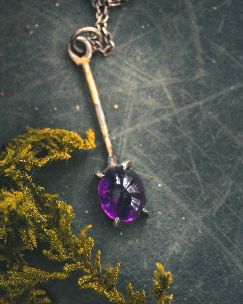 Meteromance Amethyst Charm | Sterling Silver | Dual - Purpose Divination Pendulum & Pendant - Machinations