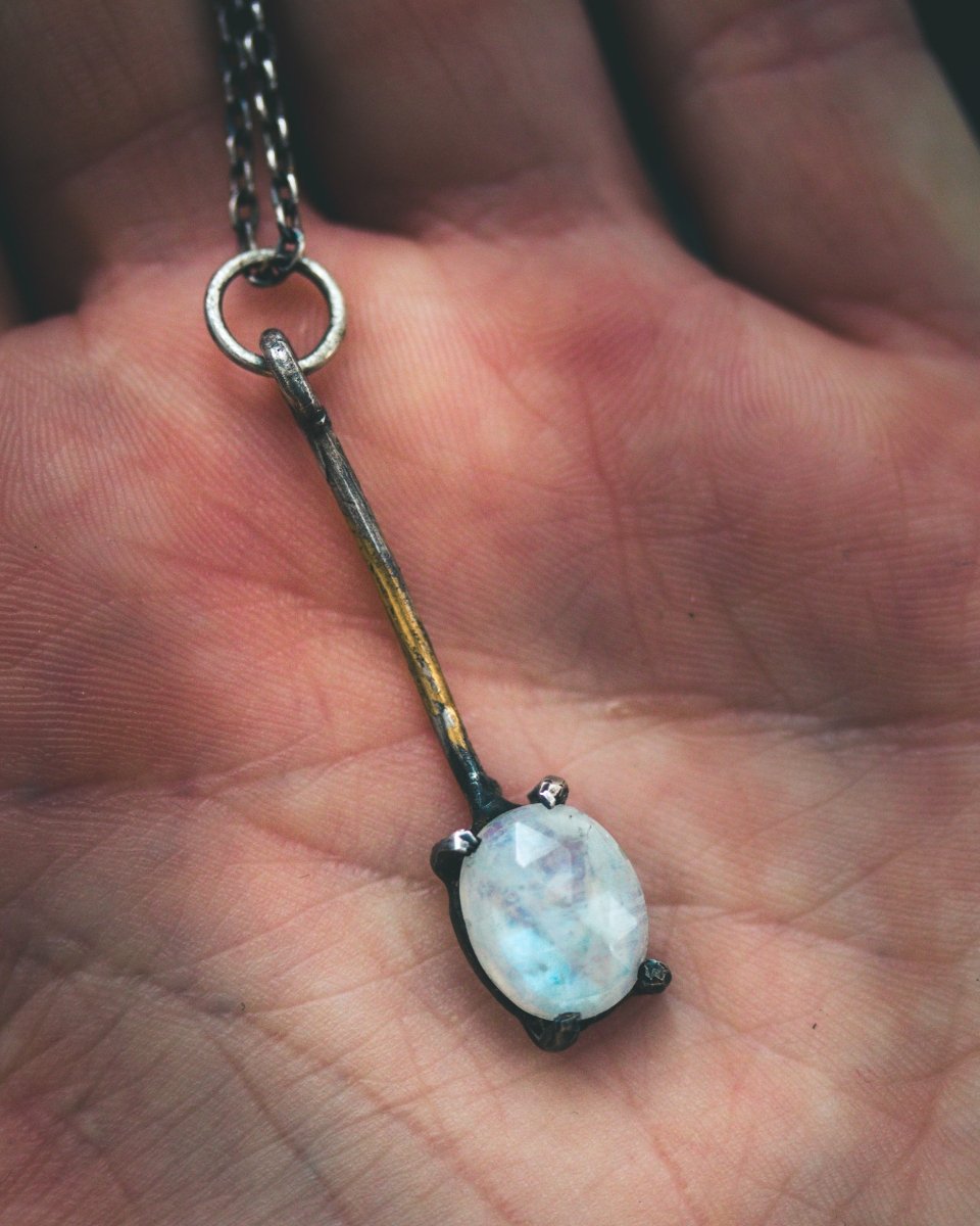 Meteromance Moonstone Charm | Sterling Silver | Dual - Purpose Divination Pendulum & Pendant - Machinations