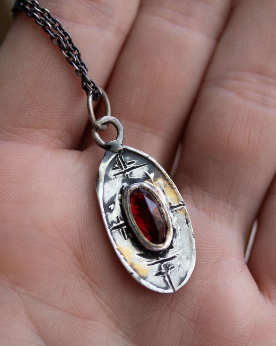 Nordic Talisman Rose - Cut Garnet Amulet: A Gateway to Ancestral Power and Elegance - Machinations