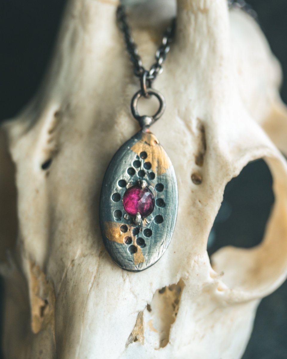 Nordic Talisman Rose - Cut Rhodolite Garnet Amulet: A Fusion of Ancestral Power and Modern Elegance - Machinations