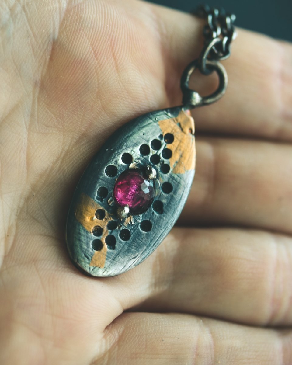 Nordic Talisman Rose - Cut Rhodolite Garnet Amulet: A Fusion of Ancestral Power and Modern Elegance - Machinations