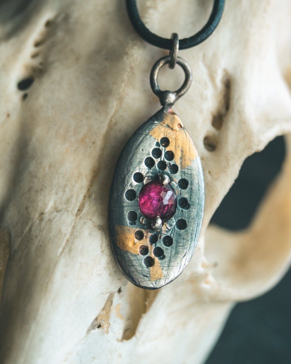 Nordic Talisman Rose - Cut Rhodolite Garnet Amulet: A Fusion of Ancestral Power and Modern Elegance - Machinations