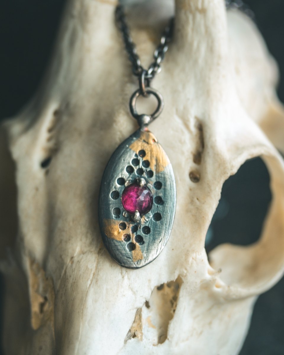 Nordic Talisman Rose - Cut Rhodolite Garnet Amulet: A Fusion of Ancestral Power and Modern Elegance - Machinations