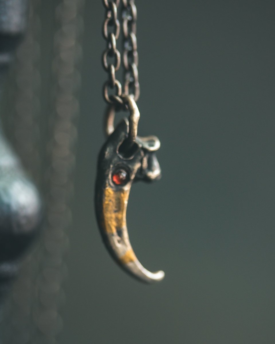 Peregrine Falcon Talon Pendant with Garnet Cabochon – Sterling Silver & 23.5K Gold Talisman of Freedom, Vision, and Transformation - Machinations