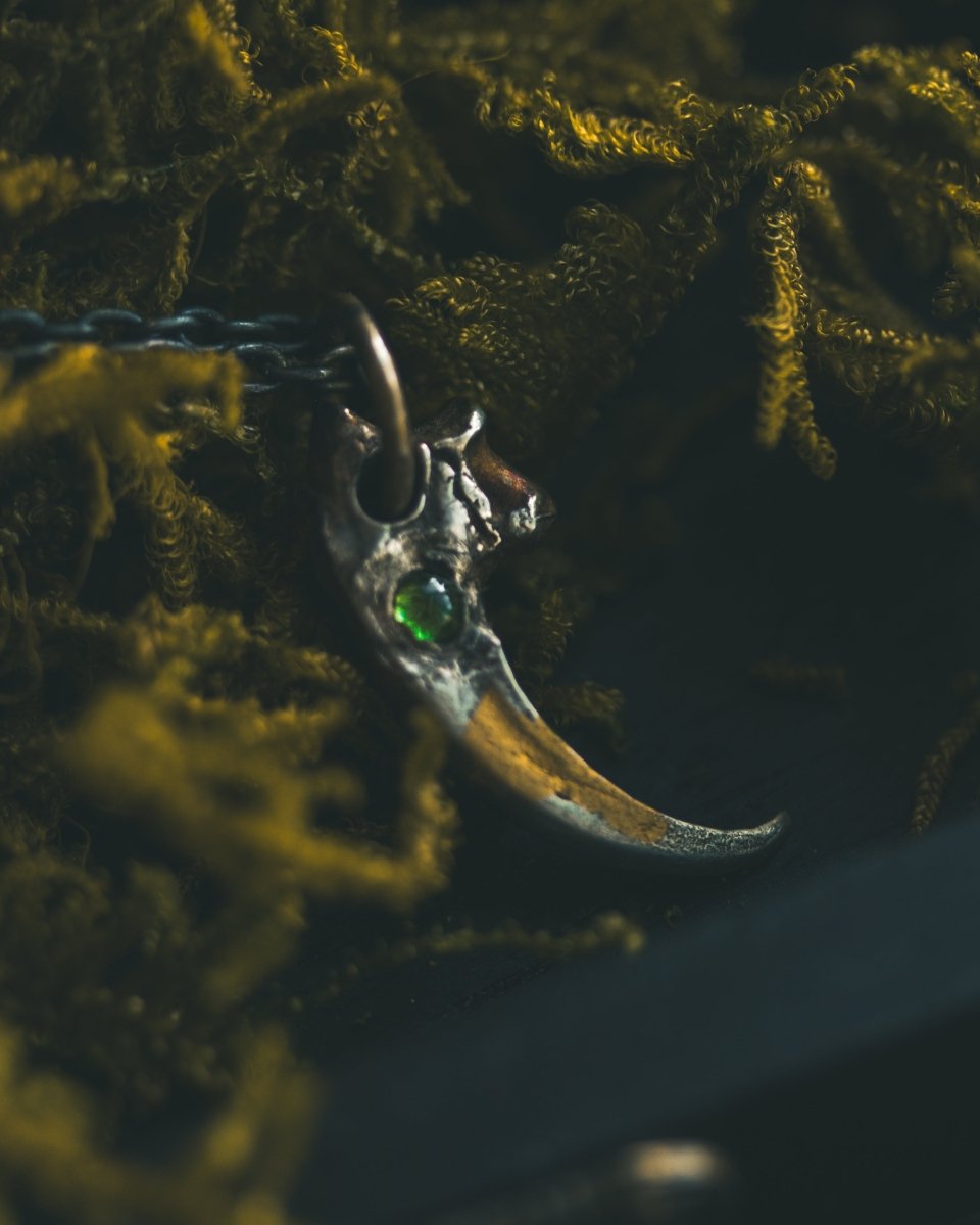 Peregrine Falcon Talon Pendant with Rare Tsavorite Garnet Sterling Silver & 23.5K Gold Talisman of Vision, Freedom, and Heart - Centered Transformation Limited Edition – Only One Available - Machinations