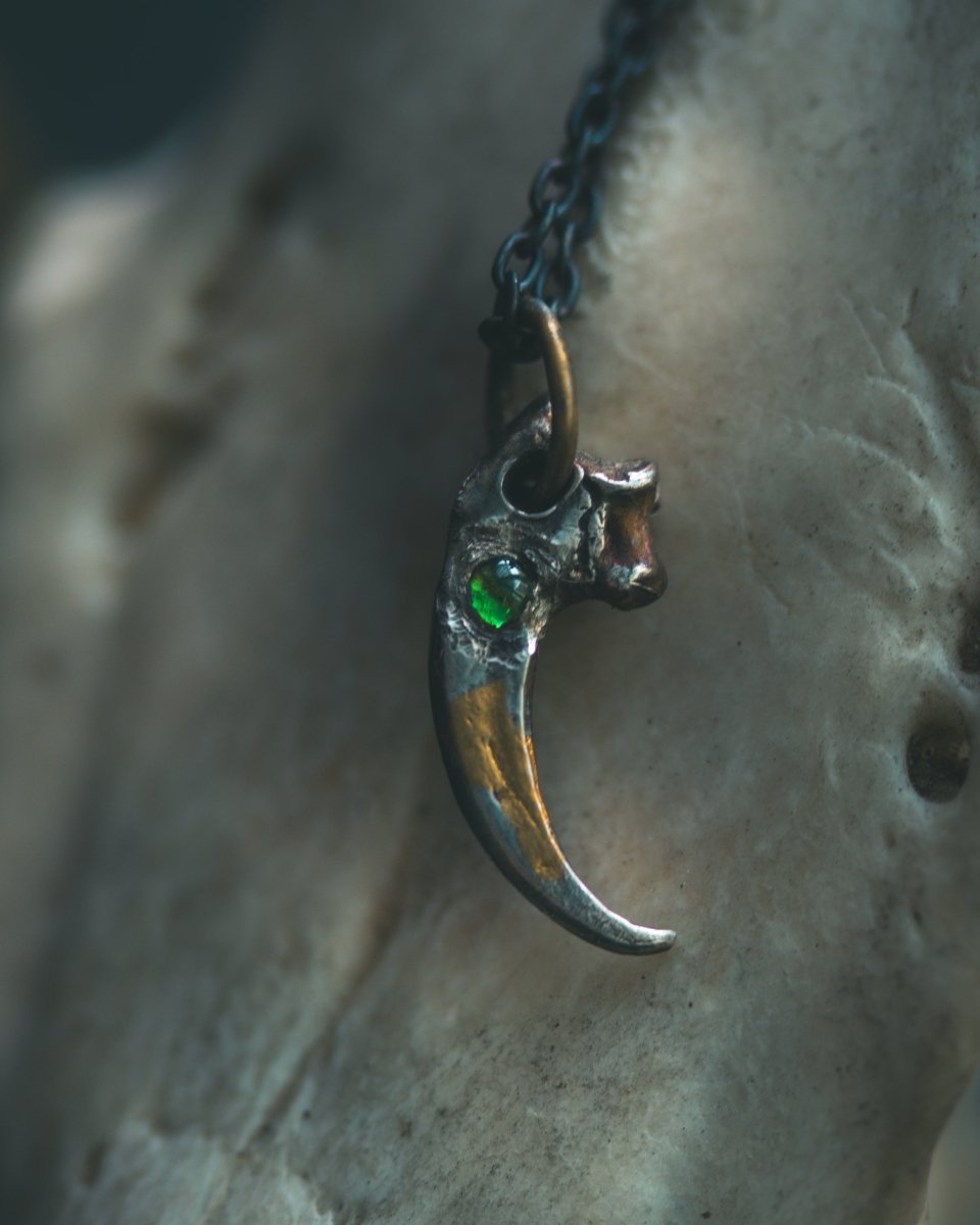 Peregrine Falcon Talon Pendant with Rare Tsavorite Garnet Sterling Silver & 23.5K Gold Talisman of Vision, Freedom, and Heart - Centered Transformation Limited Edition – Only One Available - Machinations