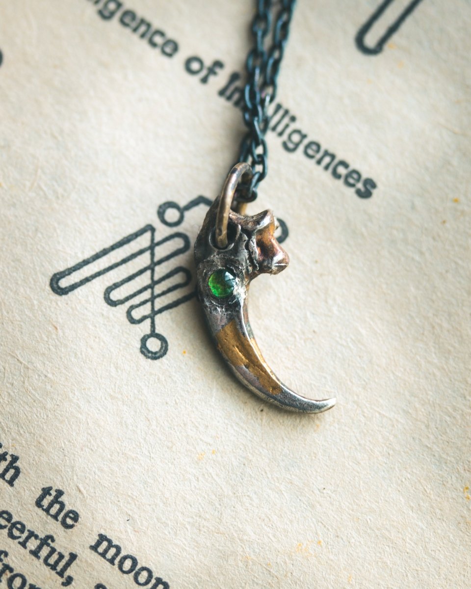Peregrine Falcon Talon Pendant with Rare Tsavorite Garnet Sterling Silver & 23.5K Gold Talisman of Vision, Freedom, and Heart - Centered Transformation Limited Edition – Only One Available - Machinations