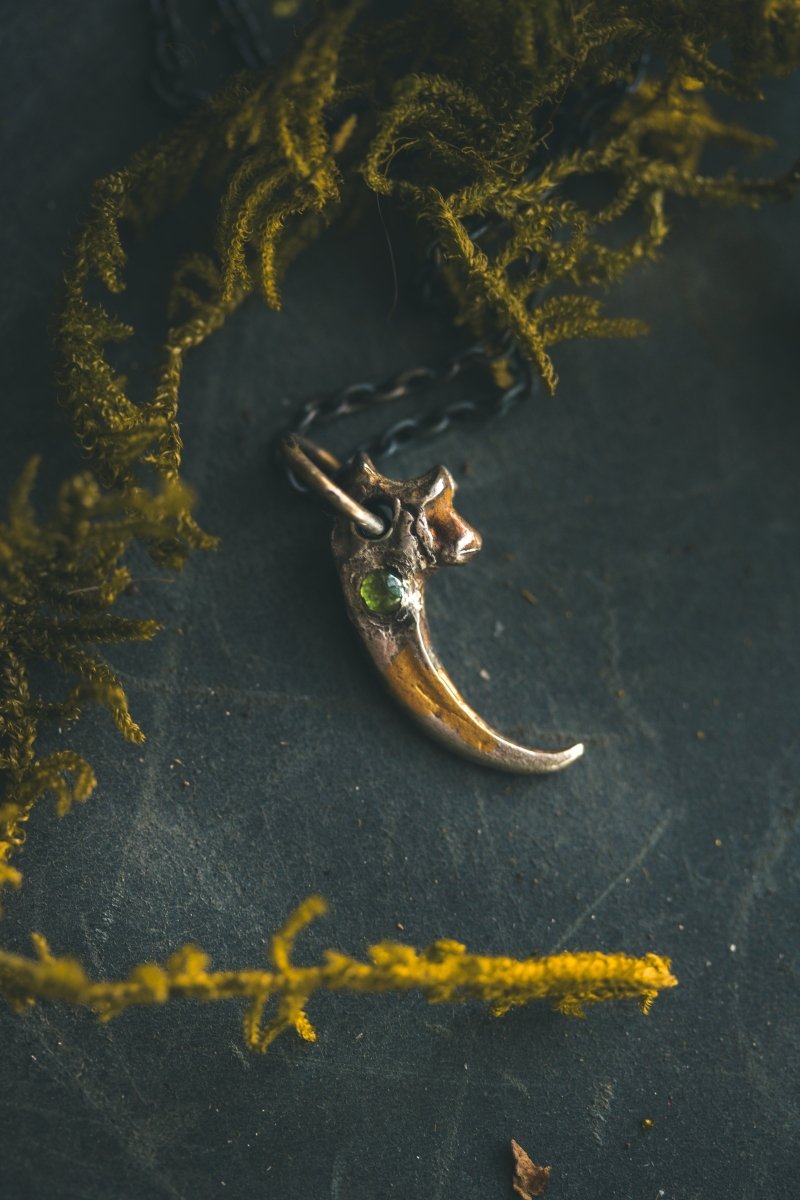 Peregrine Falcon Talon Pendant with Rare Tsavorite Garnet Sterling Silver & 23.5K Gold Talisman of Vision, Freedom, and Heart - Centered Transformation Limited Edition – Only One Available - Machinations