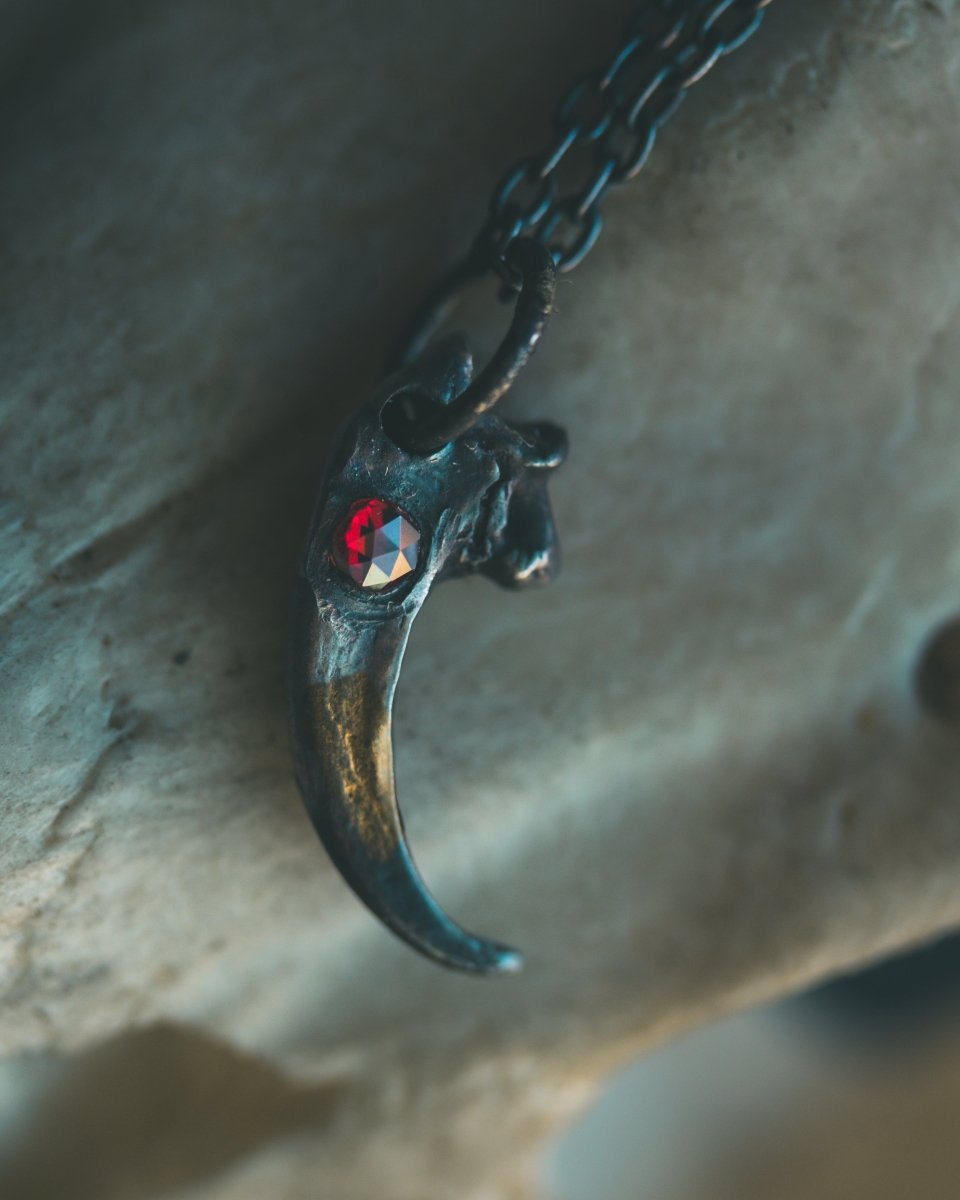 Peregrine Falcon Talon Pendant with Rose - Cut Garnet in Sterling Silver and 23.5K Gold: A Talisman of Vision, Freedom, and Swift Transformation - Machinations