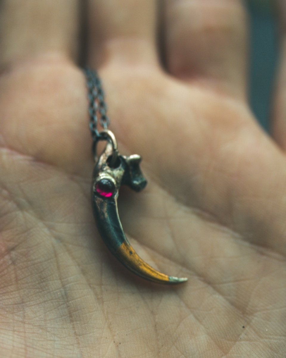 Raven Claw Pendant with Rare Neon Rhodolite Garnet: A Talisman of Shadow, Insight, and Fierce Protection - Machinations