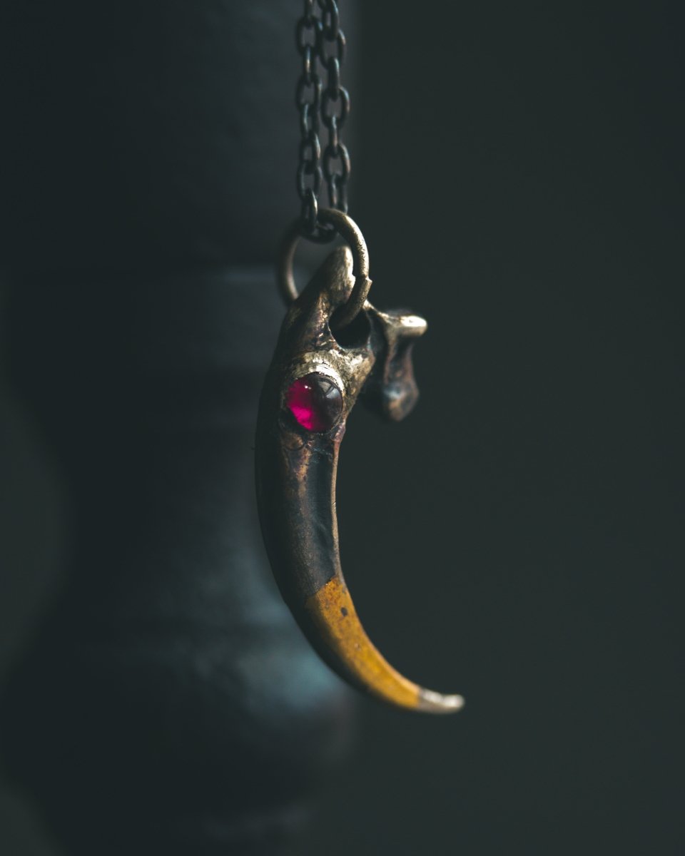 Raven Claw Pendant with Rare Neon Rhodolite Garnet: A Talisman of Shadow, Insight, and Fierce Protection - Machinations