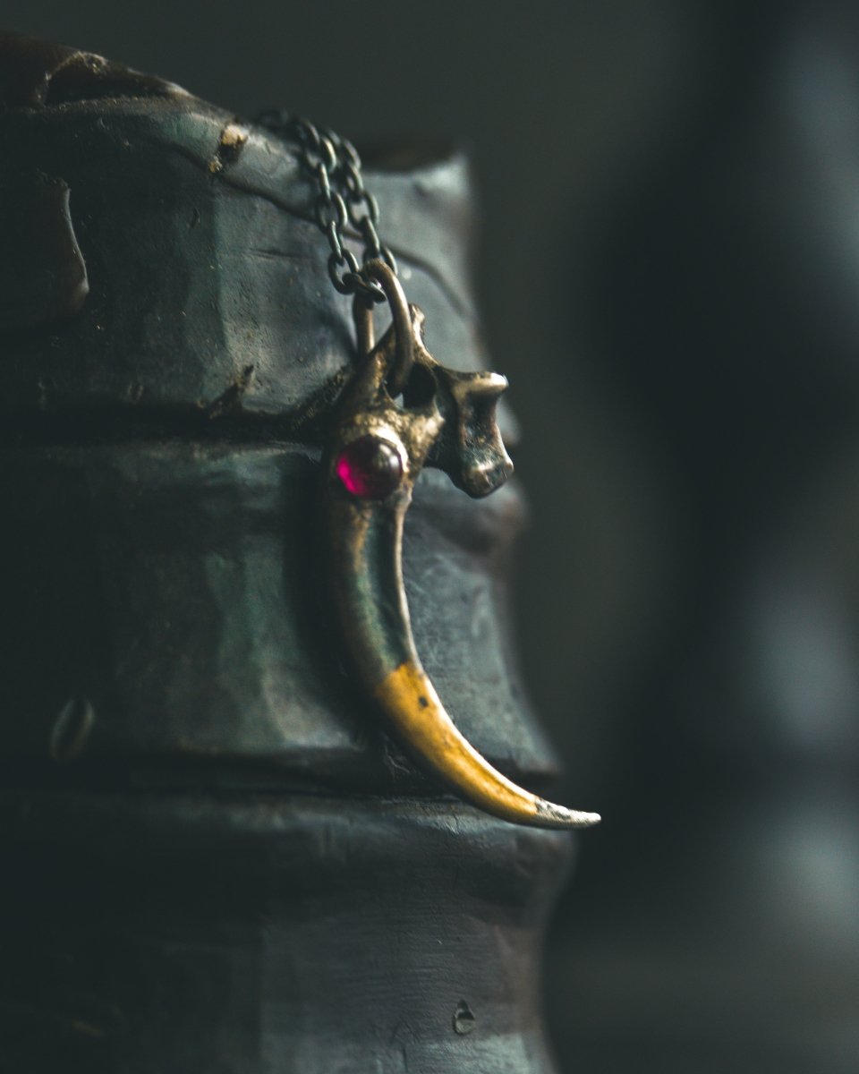 Raven Claw Pendant with Rare Neon Rhodolite Garnet: A Talisman of Shadow, Insight, and Fierce Protection - Machinations