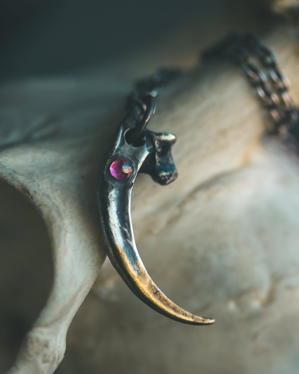 Raven Claw Pendant with Rare Neon Rhodolite Garnet: A Talisman of Shadow, Insight, and Fierce Protection (Copy) - Machinations