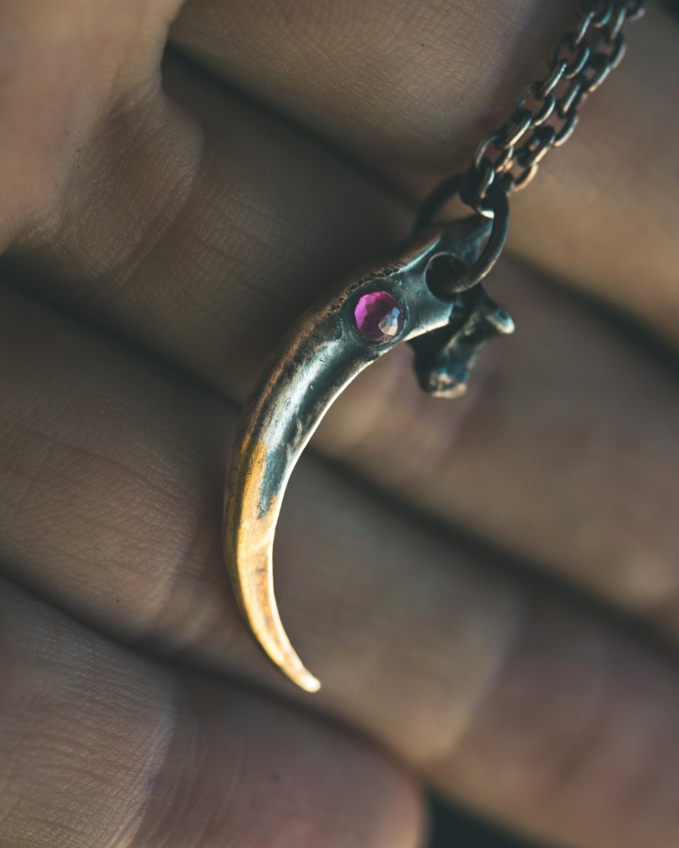 Raven Claw Pendant with Rare Neon Rhodolite Garnet: A Talisman of Shadow, Insight, and Fierce Protection (Copy) - Machinations
