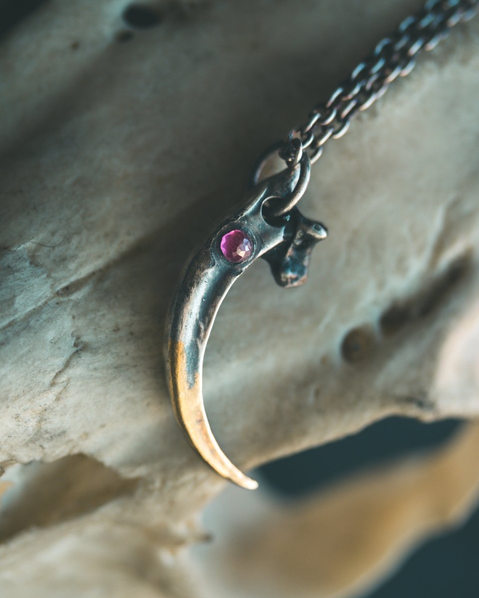 Raven Claw Pendant with Rare Neon Rhodolite Garnet: A Talisman of Shadow, Insight, and Fierce Protection (Copy) - Machinations