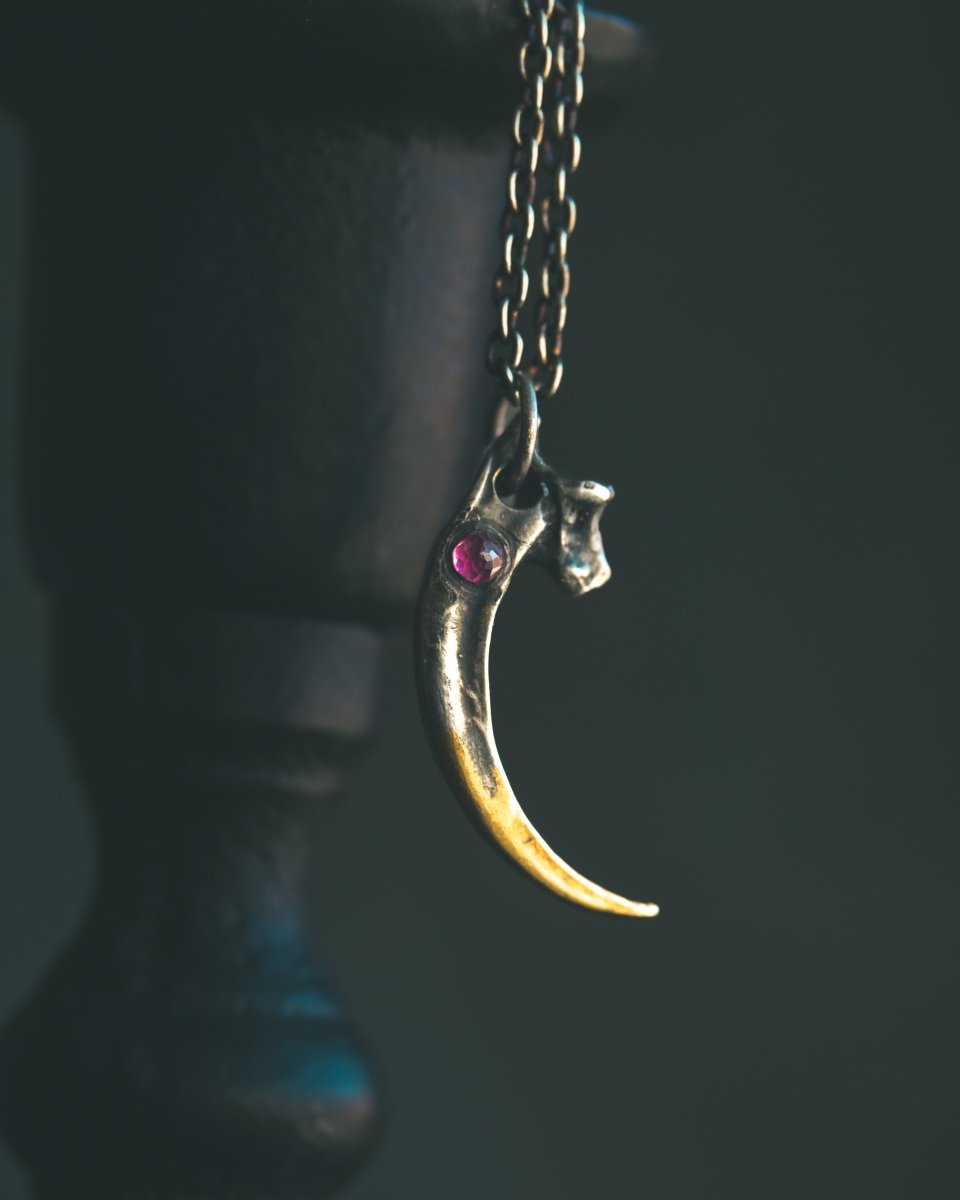 Raven Claw Pendant with Rare Neon Rhodolite Garnet: A Talisman of Shadow, Insight, and Fierce Protection (Copy) - Machinations