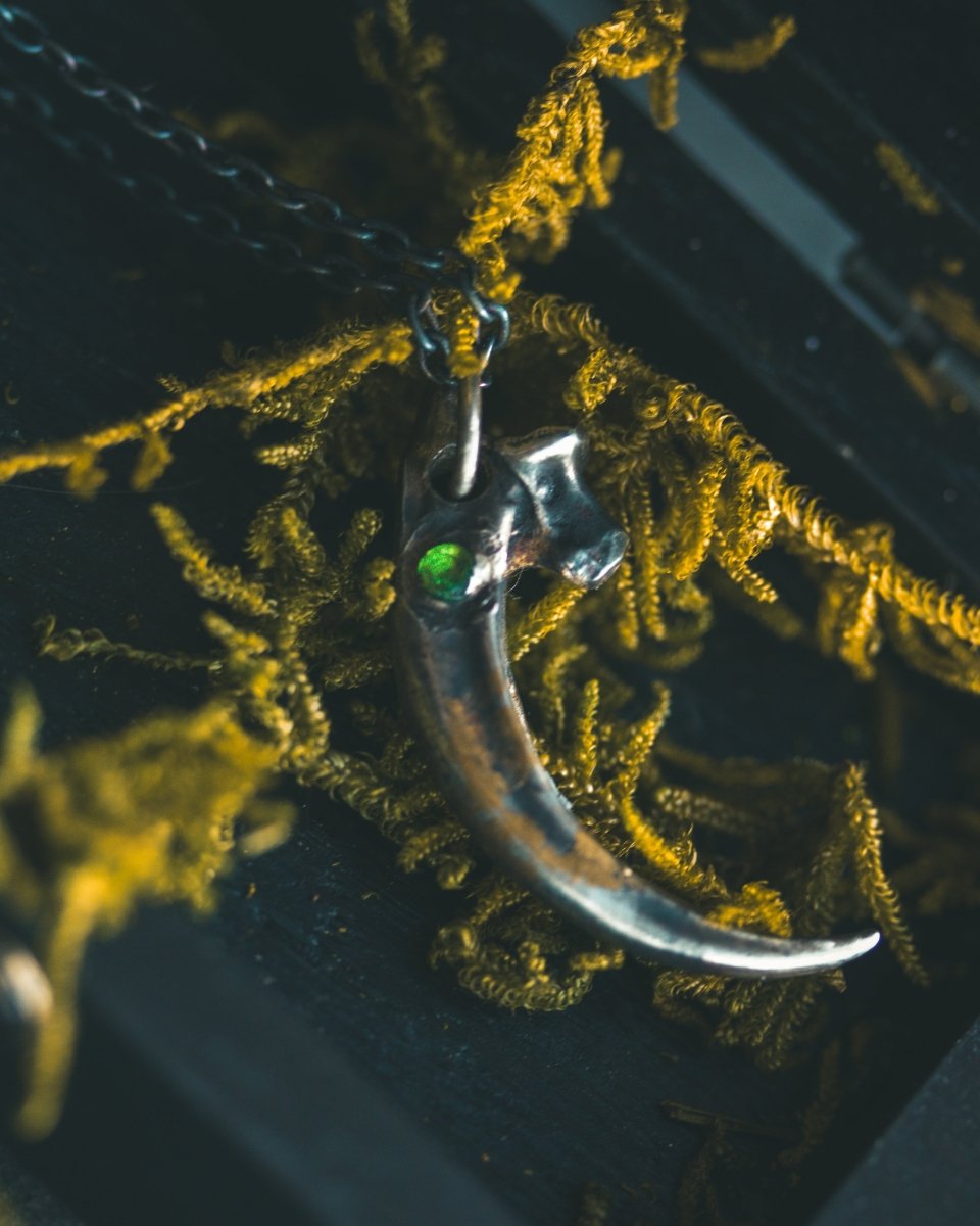 Raven Claw Pendant with Rare Tsavorite Garnet – Sterling Silver | Talisman of Shadow, Insight, and Fierce Protection Only 1 Available – Ready to Ship - Machinations