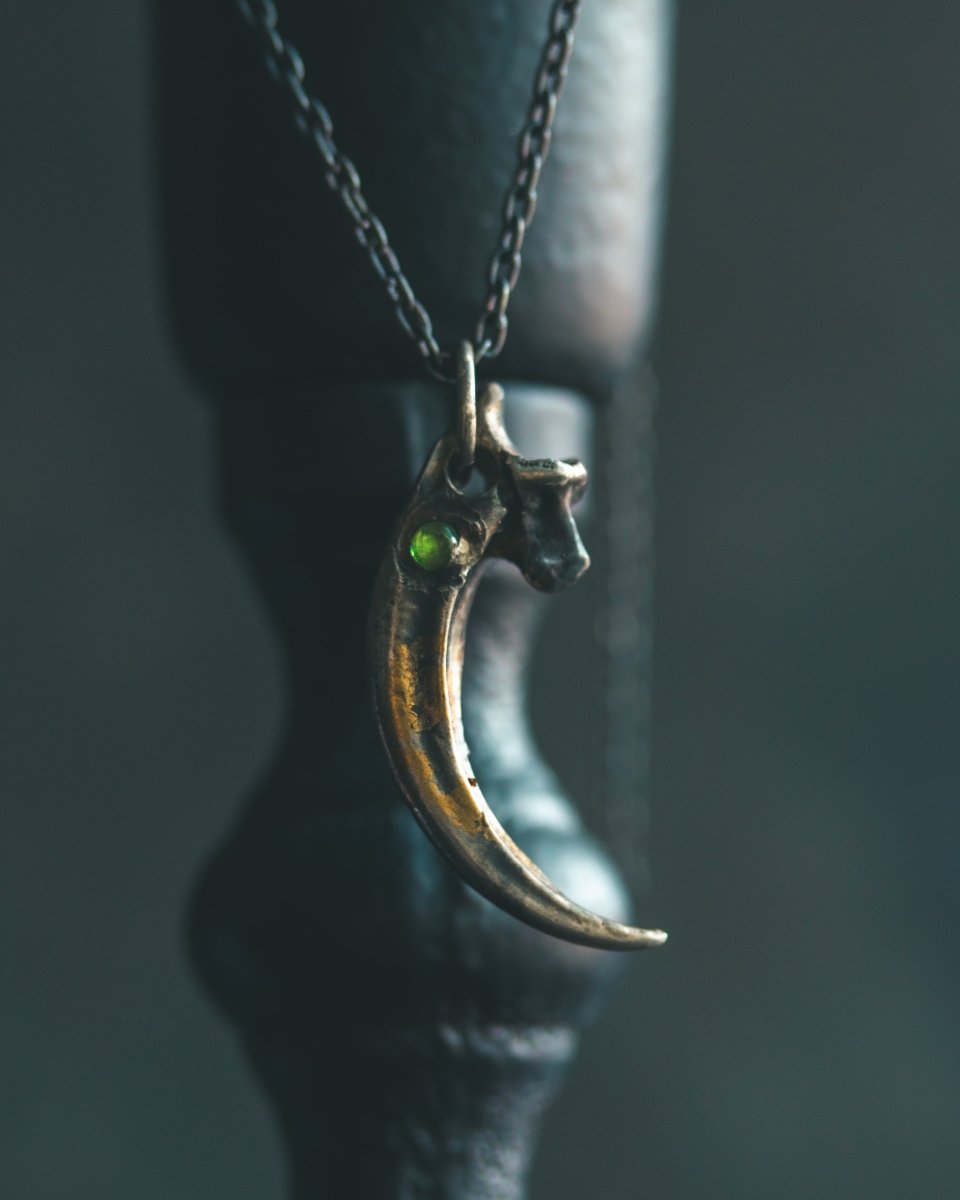 Raven Claw Pendant with Rare Tsavorite Garnet – Sterling Silver | Talisman of Shadow, Insight, and Fierce Protection Only 1 Available – Ready to Ship - Machinations