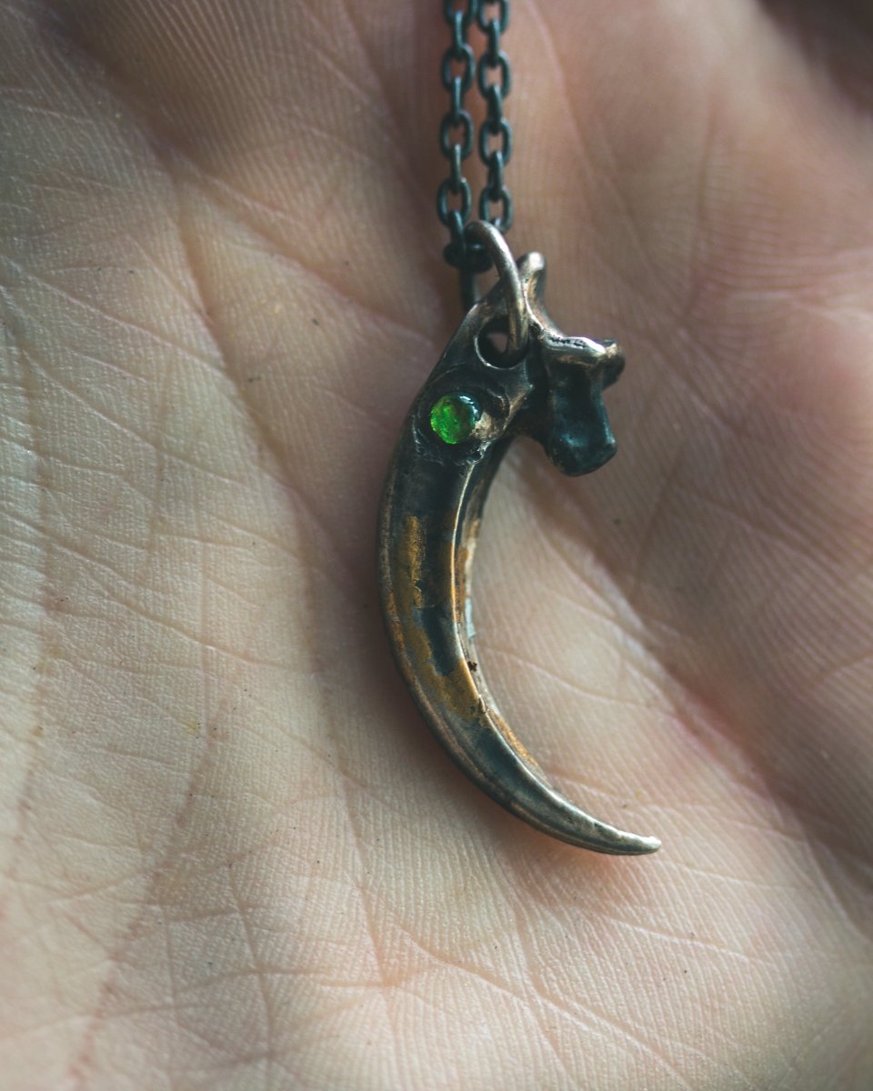 Raven Claw Pendant with Rare Tsavorite Garnet – Sterling Silver | Talisman of Shadow, Insight, and Fierce Protection Only 1 Available – Ready to Ship - Machinations