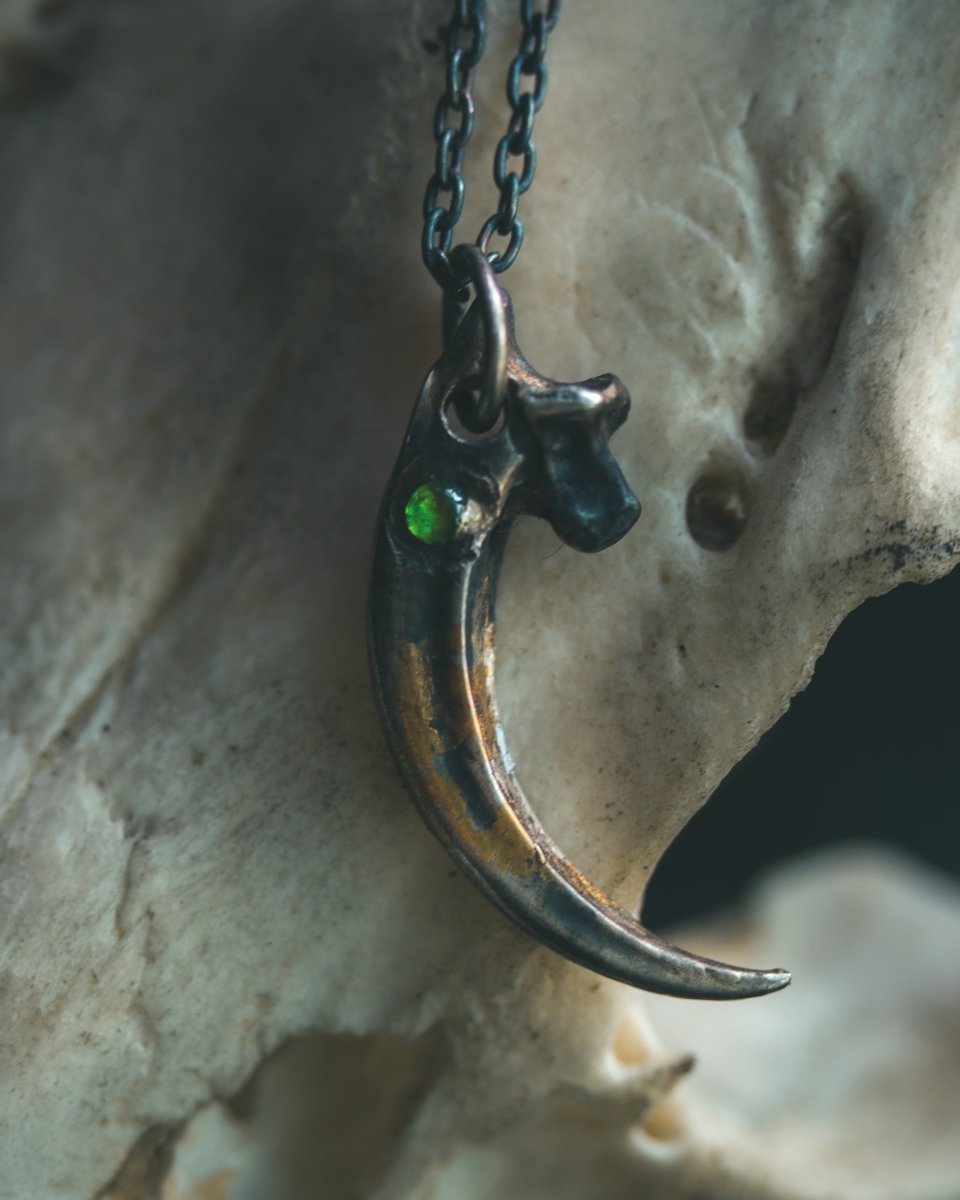 Raven Claw Pendant with Rare Tsavorite Garnet – Sterling Silver | Talisman of Shadow, Insight, and Fierce Protection Only 1 Available – Ready to Ship - Machinations