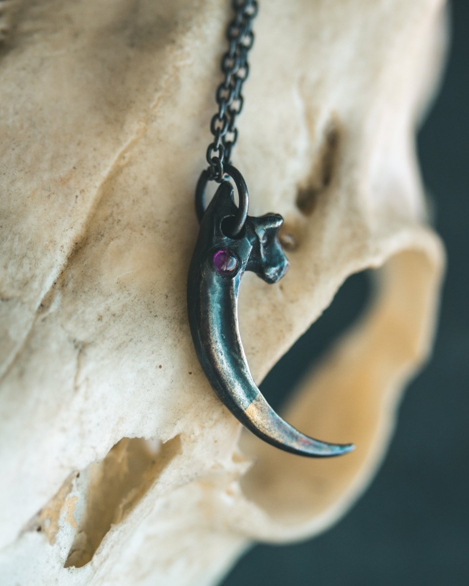 Raven Talon Pendant with Dark African Amethyst – Sterling Silver & 23.5K Gold | Talisman of Prophecy, Protection & Insight - Machinations