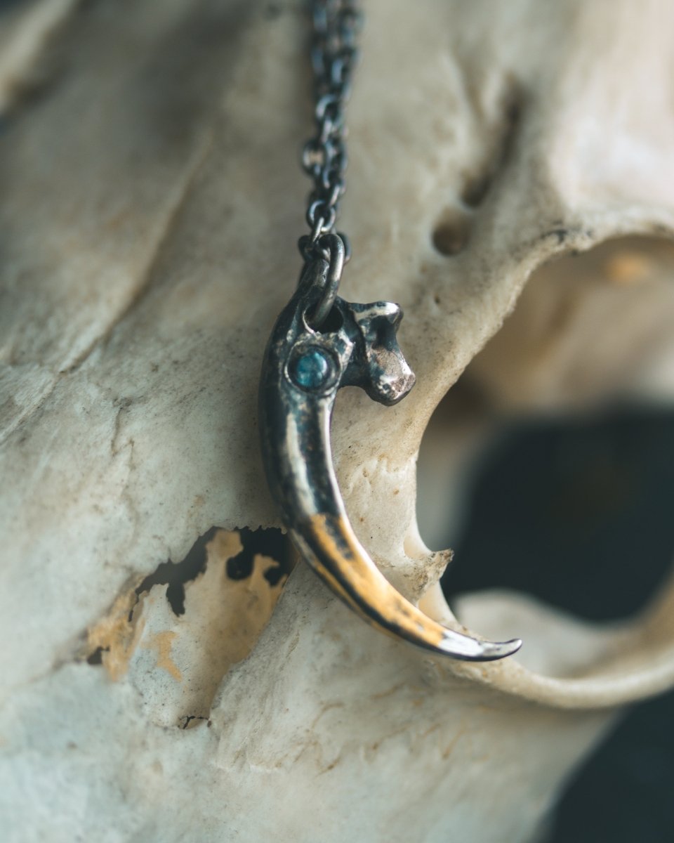 Raven Talon Pendant with Moonstone in Sterling Silver and 23.5K Gold A Talisman of Prophecy, Protection, and Intuition - Machinations