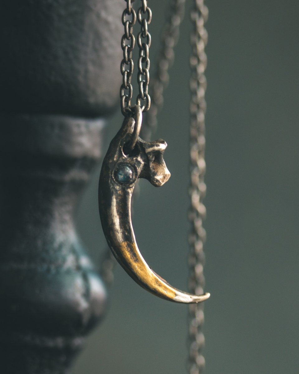 Raven Talon Pendant with Moonstone in Sterling Silver and 23.5K Gold A Talisman of Prophecy, Protection, and Intuition - Machinations