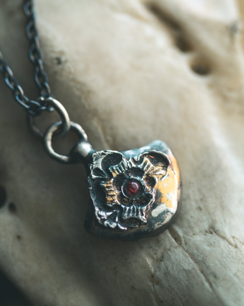 READY TO SHIP – Rose of Death Tarot Amulet with Almandine Garnet | Talisman of Rebirth, Strength & Hidden Wisdom - Machinations
