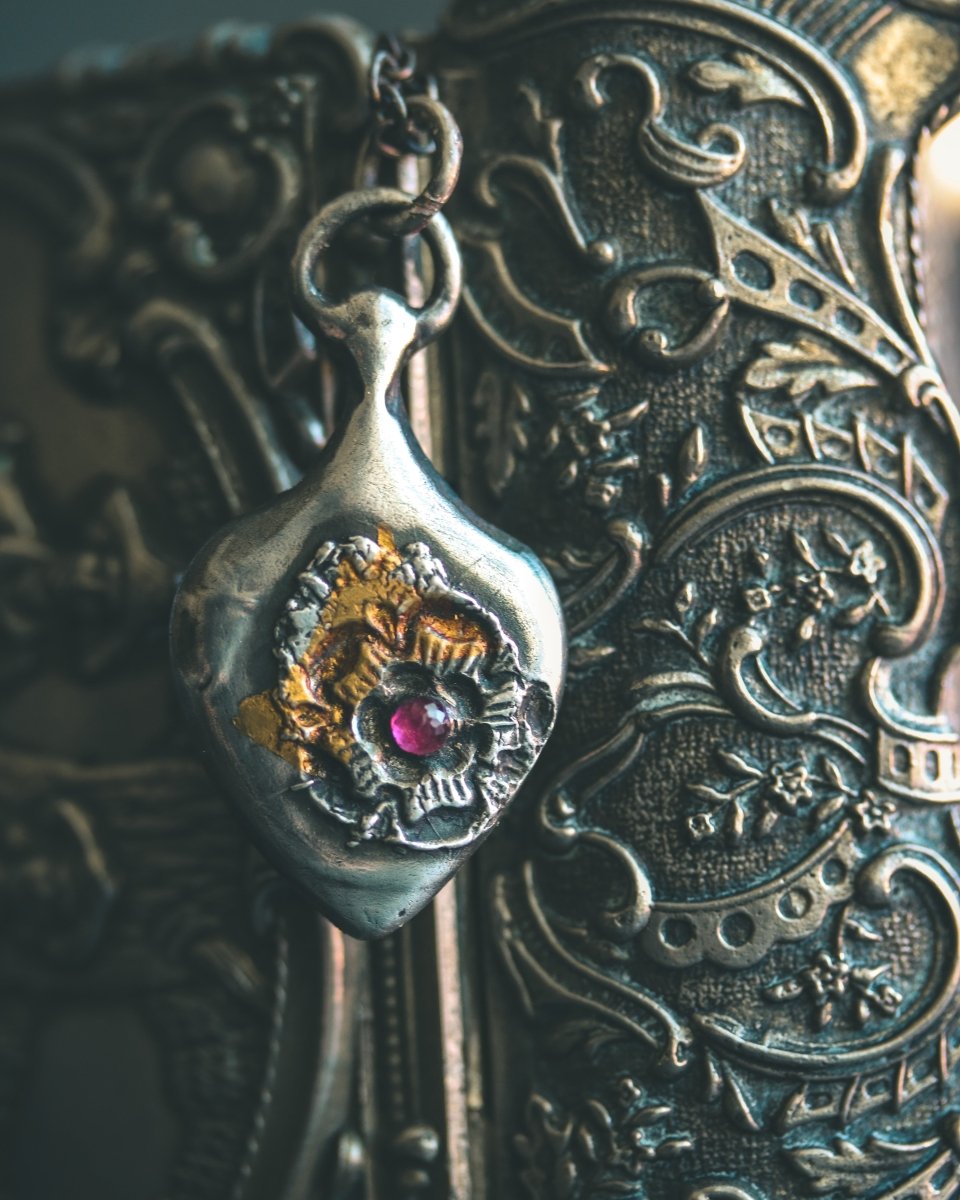 READY TO SHIP – Rose of Death Tarot Amulet with Rhodolite Garnet | Mother's Day Gift of Strength & Transformation - Machinations