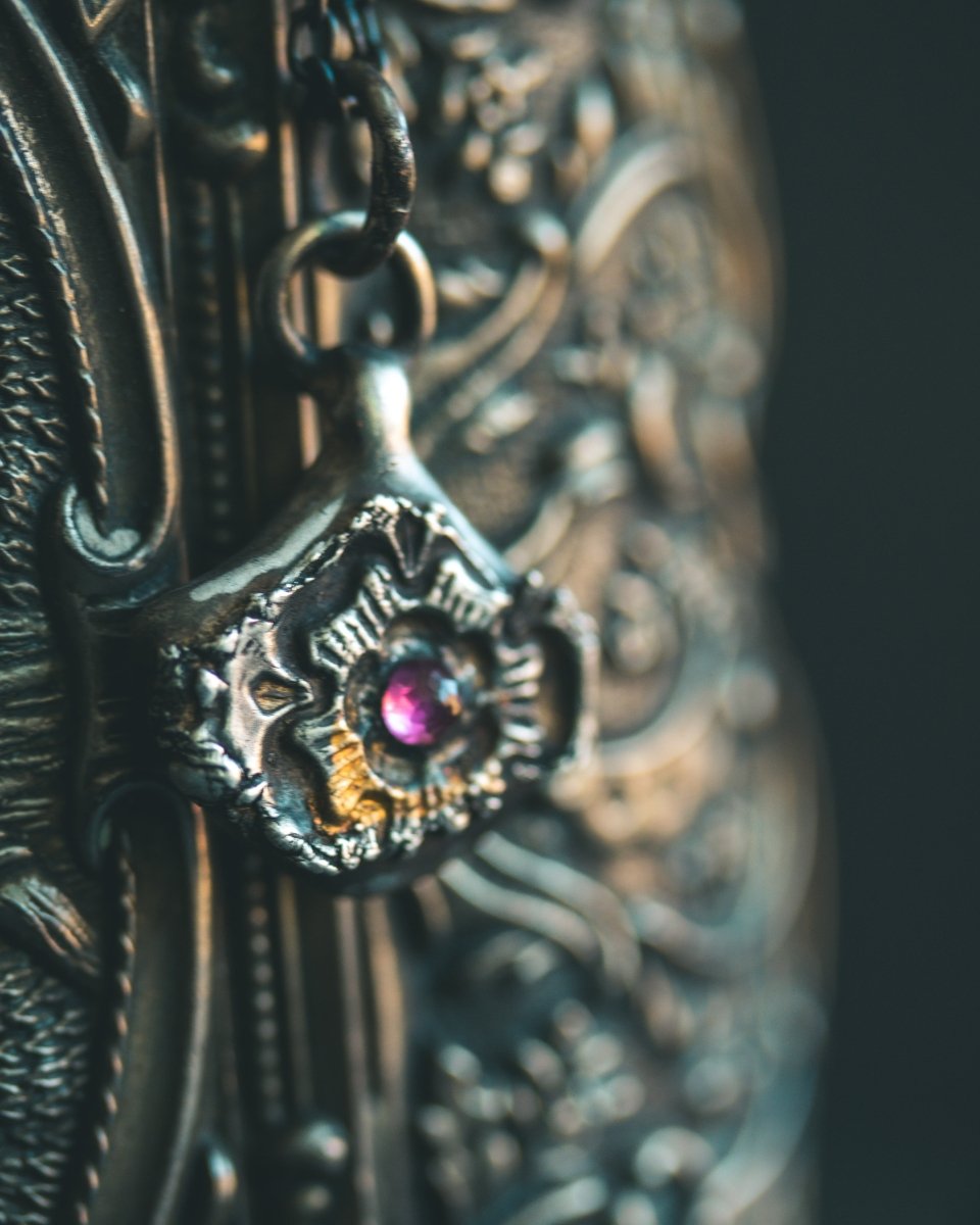 READY TO SHIP – Rose of Death Tarot Amulet with Rhodolite Garnet | Mother's Day Gift of Strength & Transformation (Copy) - Machinations