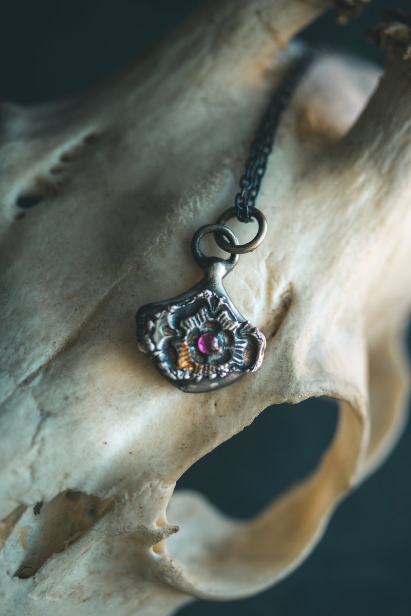 READY TO SHIP – Rose of Death Tarot Amulet with Rhodolite Garnet | Mother's Day Gift of Strength & Transformation (Copy) - Machinations